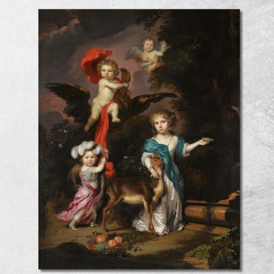 Pastoral Family Portrait Of Four Children Personifying Mythological Figures Including Ganymede And Diana With A Deer Nicolaes M