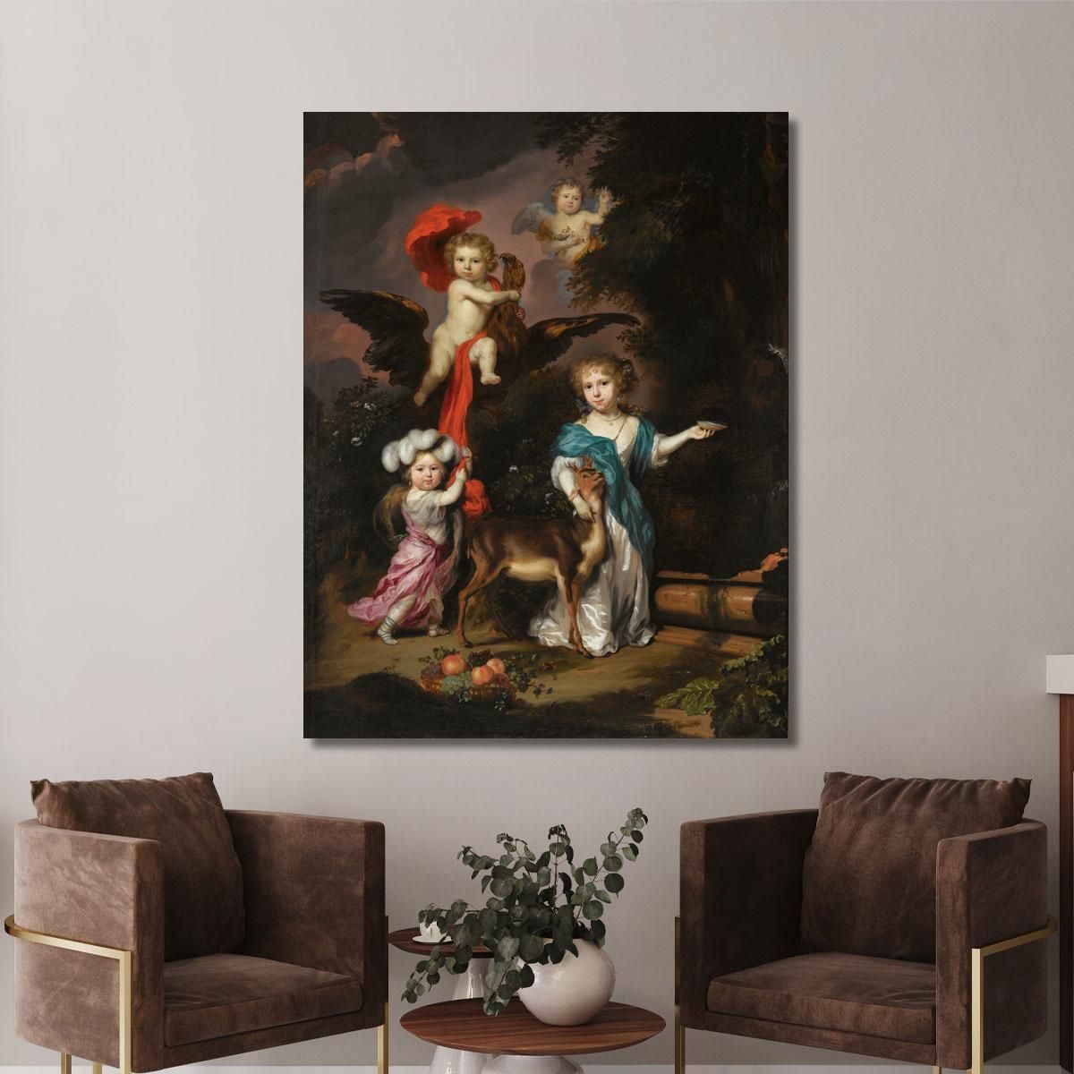 Pastoral Family Portrait Of Four Children Personifying Mythological Figures Including Ganymede And Diana With A Deer Nicolaes M