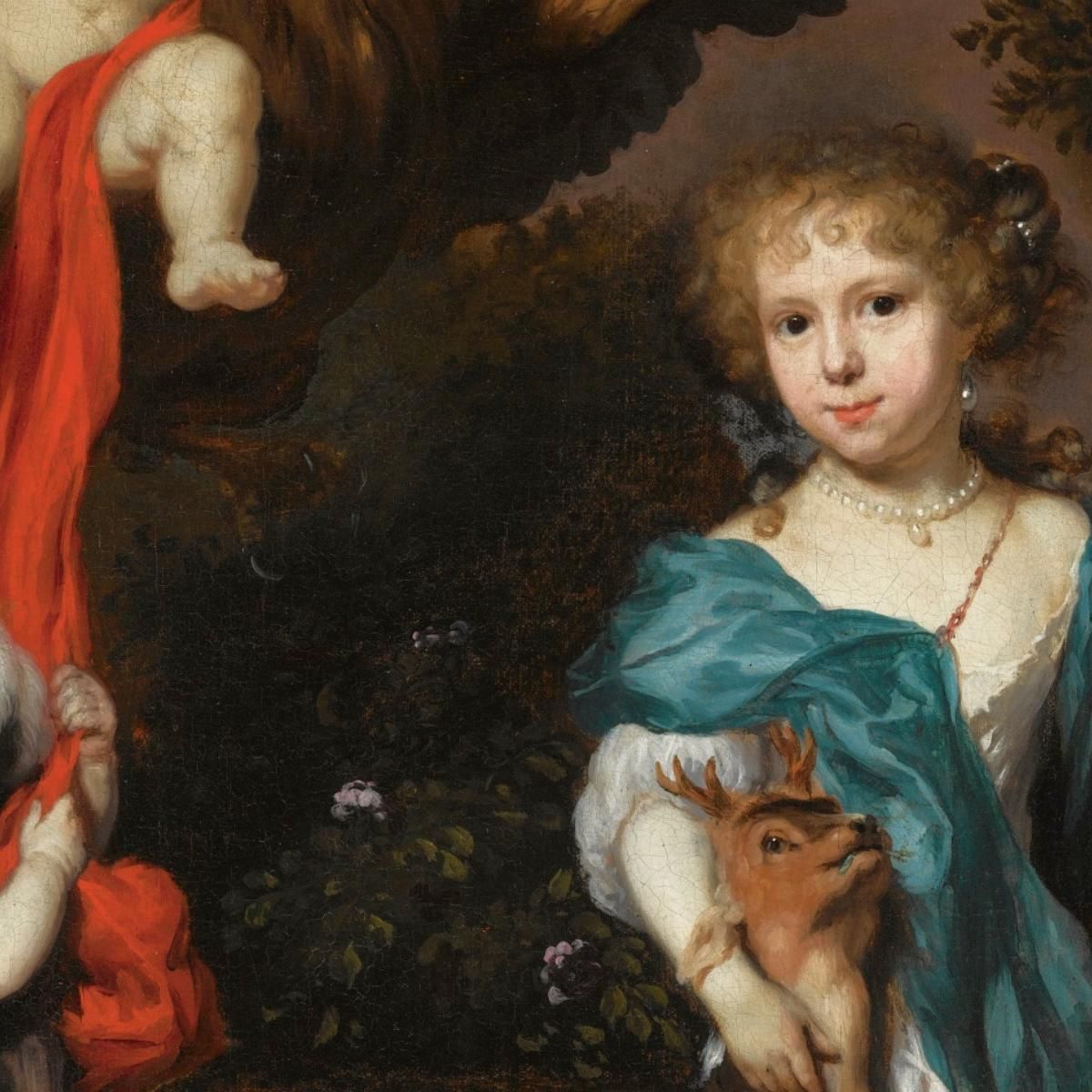 Pastoral Family Portrait Of Four Children Personifying Mythological Figures Including Ganymede And Diana With A Deer Nicolaes M