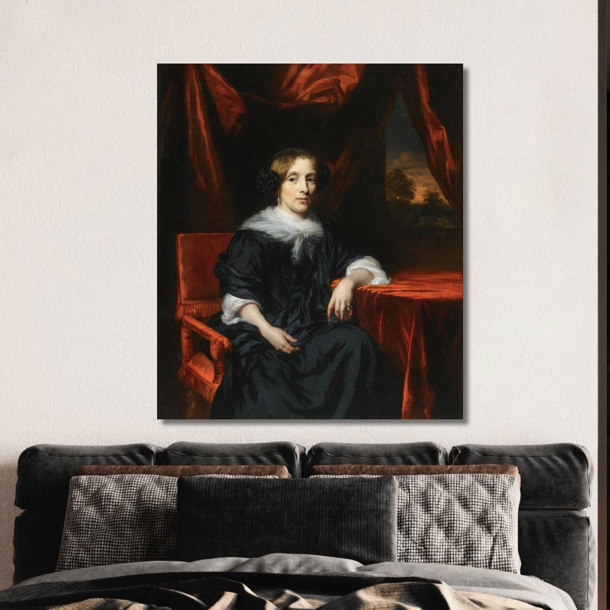Portrait Of A Lady In Black Dress Nicolaes Maes nma19 canvas print 