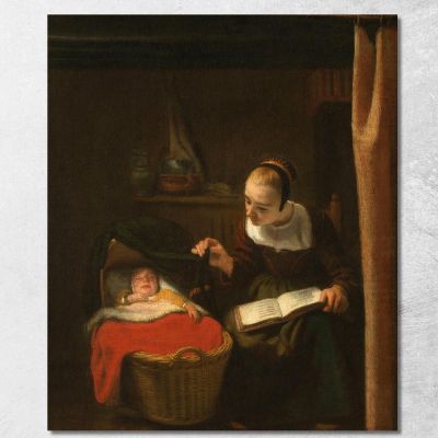 Young Woman At A Cradle Nicolaes Maes nma43 canvas print 