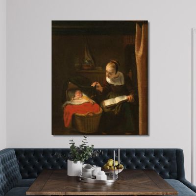 Young Woman At A Cradle Nicolaes Maes nma43 canvas print 