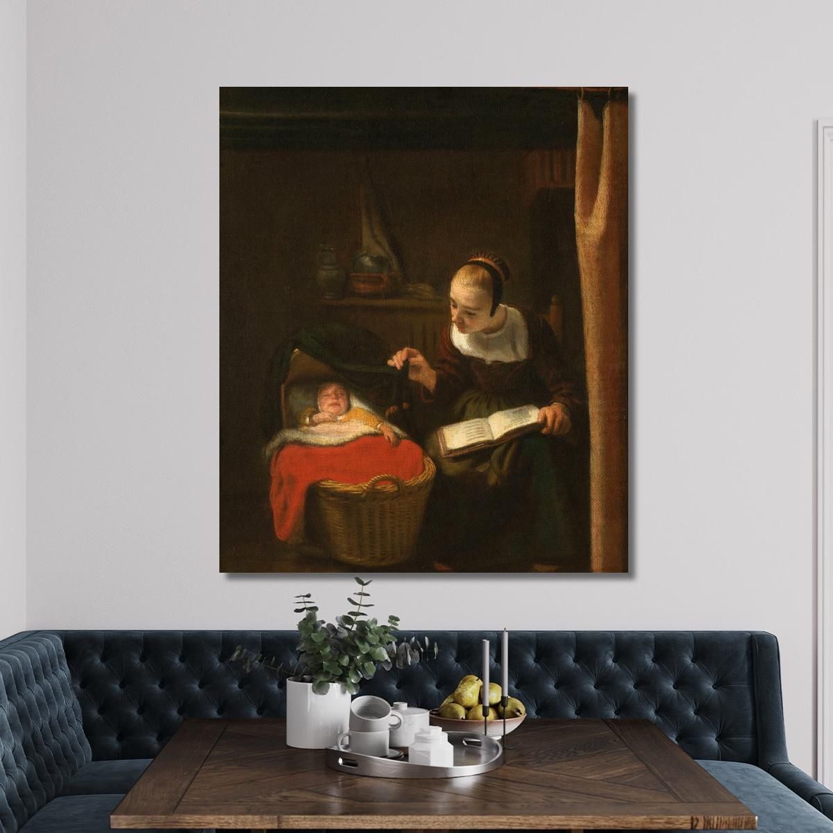 Young Woman At A Cradle Nicolaes Maes nma43 canvas print 
