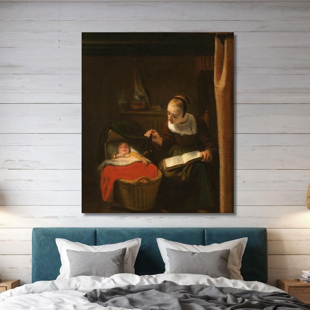 Young Woman At A Cradle Nicolaes Maes nma43 canvas print 