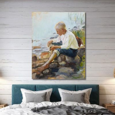Boy On The Shore Pekka Halonen phl1 canvas print 