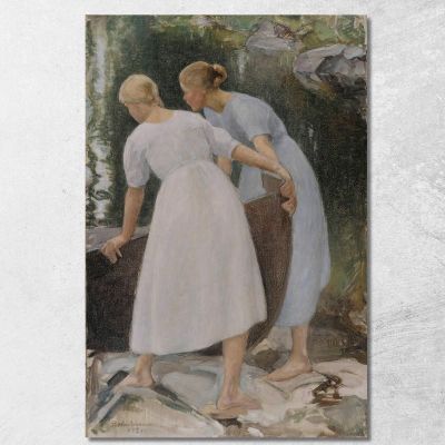 Girls Pushing A Boat Pekka Halonen phl8 canvas print 