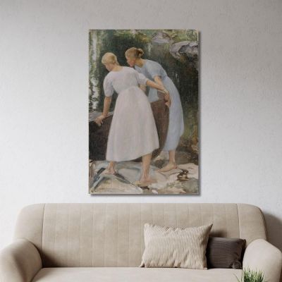 Girls Pushing A Boat Pekka Halonen phl8 canvas print 