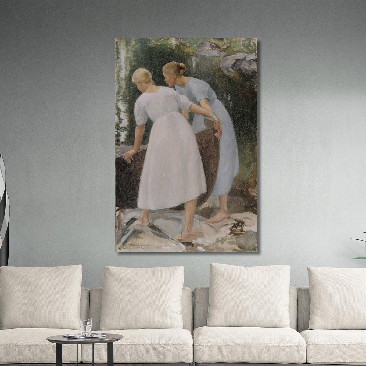Girls Pushing A Boat Pekka Halonen phl8 canvas print 