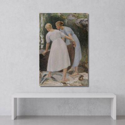 Girls Pushing A Boat Pekka Halonen phl8 canvas print 