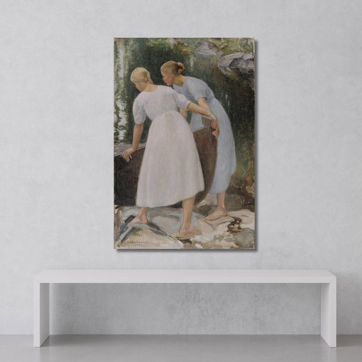 Girls Pushing A Boat Pekka Halonen phl8 canvas print 