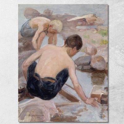 Two Boys On The Shore Pekka Halonen phl32 canvas print 