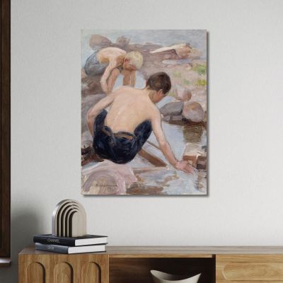Two Boys On The Shore Pekka Halonen phl32 canvas print 
