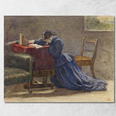 A Wife – Face In Both Hands She Knelt On The Carpet Sir John Everett Millais jem3 canvas print 