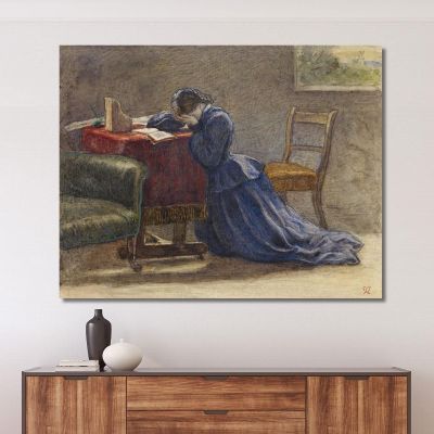 A Wife – Face In Both Hands She Knelt On The Carpet Sir John Everett Millais jem3 canvas print 