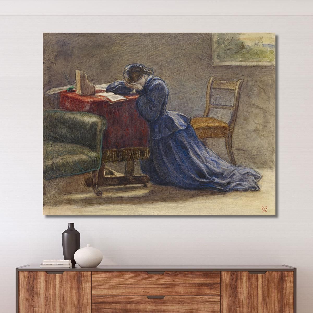 A Wife – Face In Both Hands She Knelt On The Carpet Sir John Everett Millais jem3 canvas print 