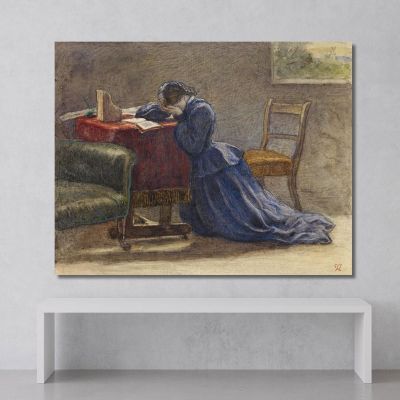 A Wife – Face In Both Hands She Knelt On The Carpet Sir John Everett Millais jem3 canvas print 