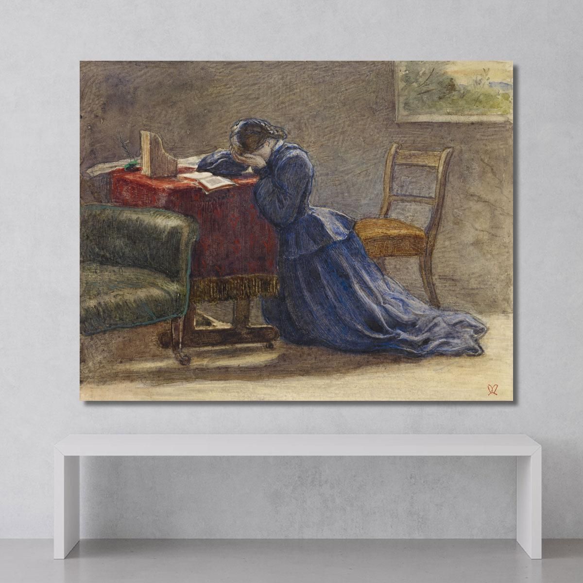 A Wife – Face In Both Hands She Knelt On The Carpet Sir John Everett Millais jem3 canvas print 