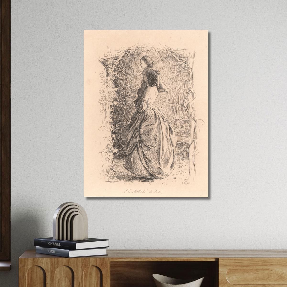 Happy Spring Time. Woman And Child Looking At Bird In Nest. Sir John Everett Millais jem12 canvas print 