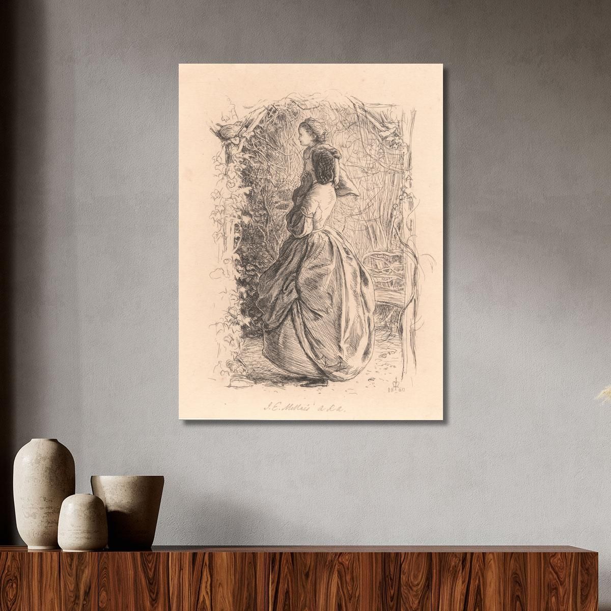 Happy Spring Time. Woman And Child Looking At Bird In Nest. Sir John Everett Millais jem12 canvas print 