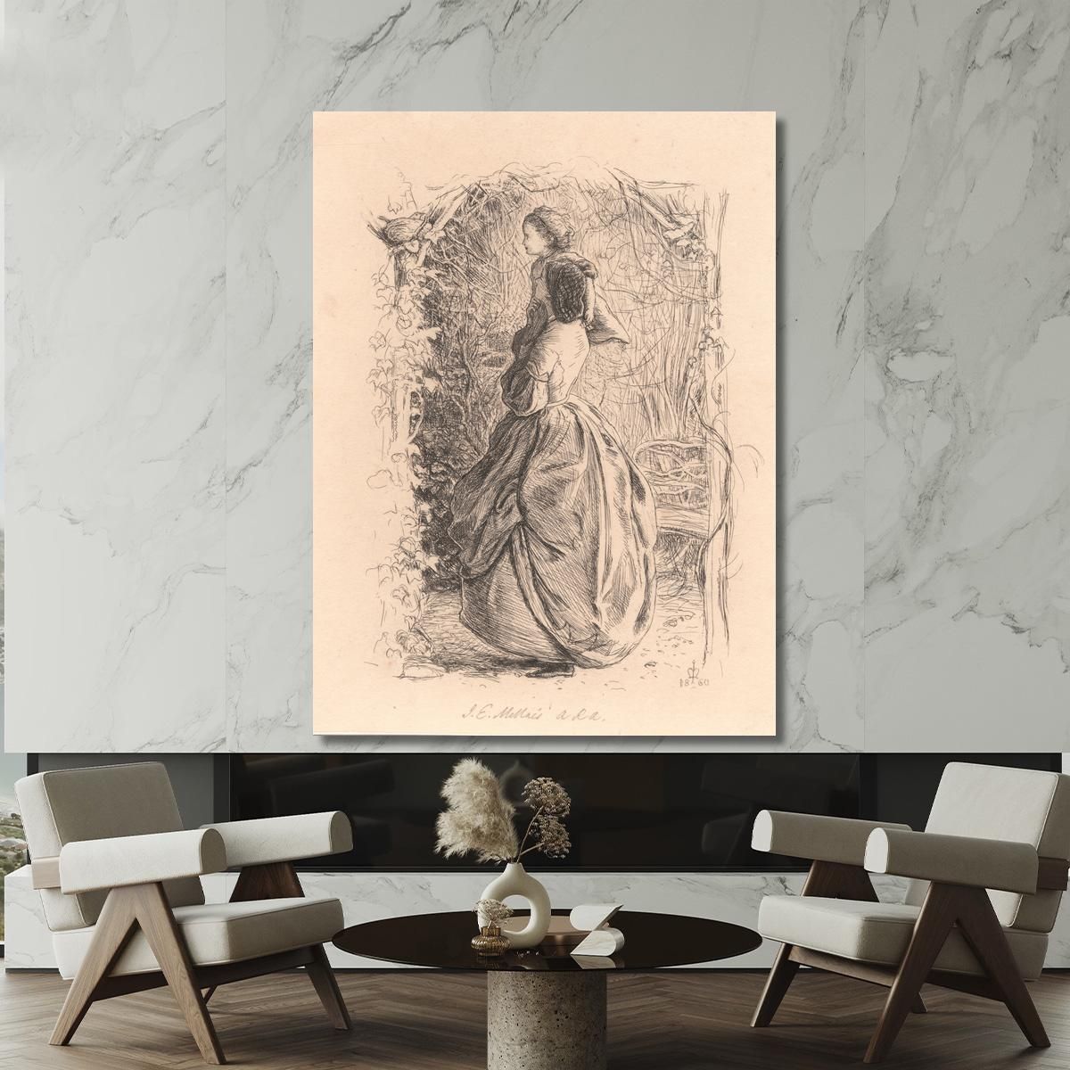 Happy Spring Time. Woman And Child Looking At Bird In Nest. Sir John Everett Millais jem12 canvas print 