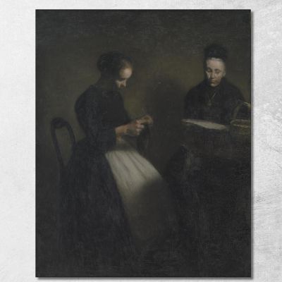 Evening In The Drawing Room. The Artist'S Mother And Wife Vilhelm Hammershøi vhm8 canvas print 