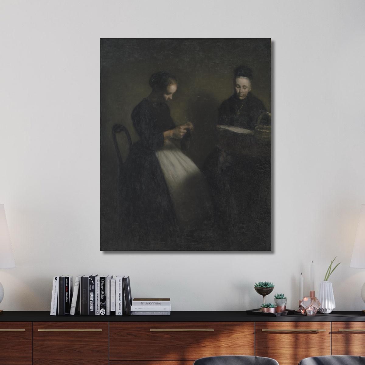 Evening In The Drawing Room. The Artist'S Mother And Wife Vilhelm Hammershøi vhm8 canvas print 