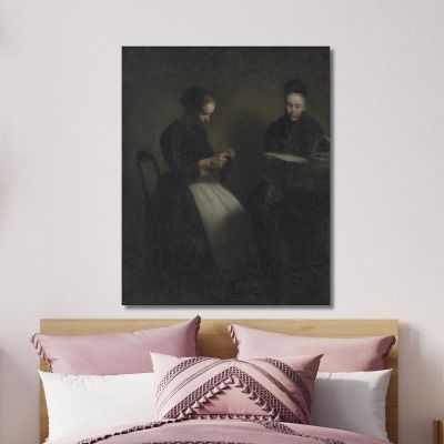 Evening In The Drawing Room. The Artist'S Mother And Wife Vilhelm Hammershøi vhm8 canvas print 