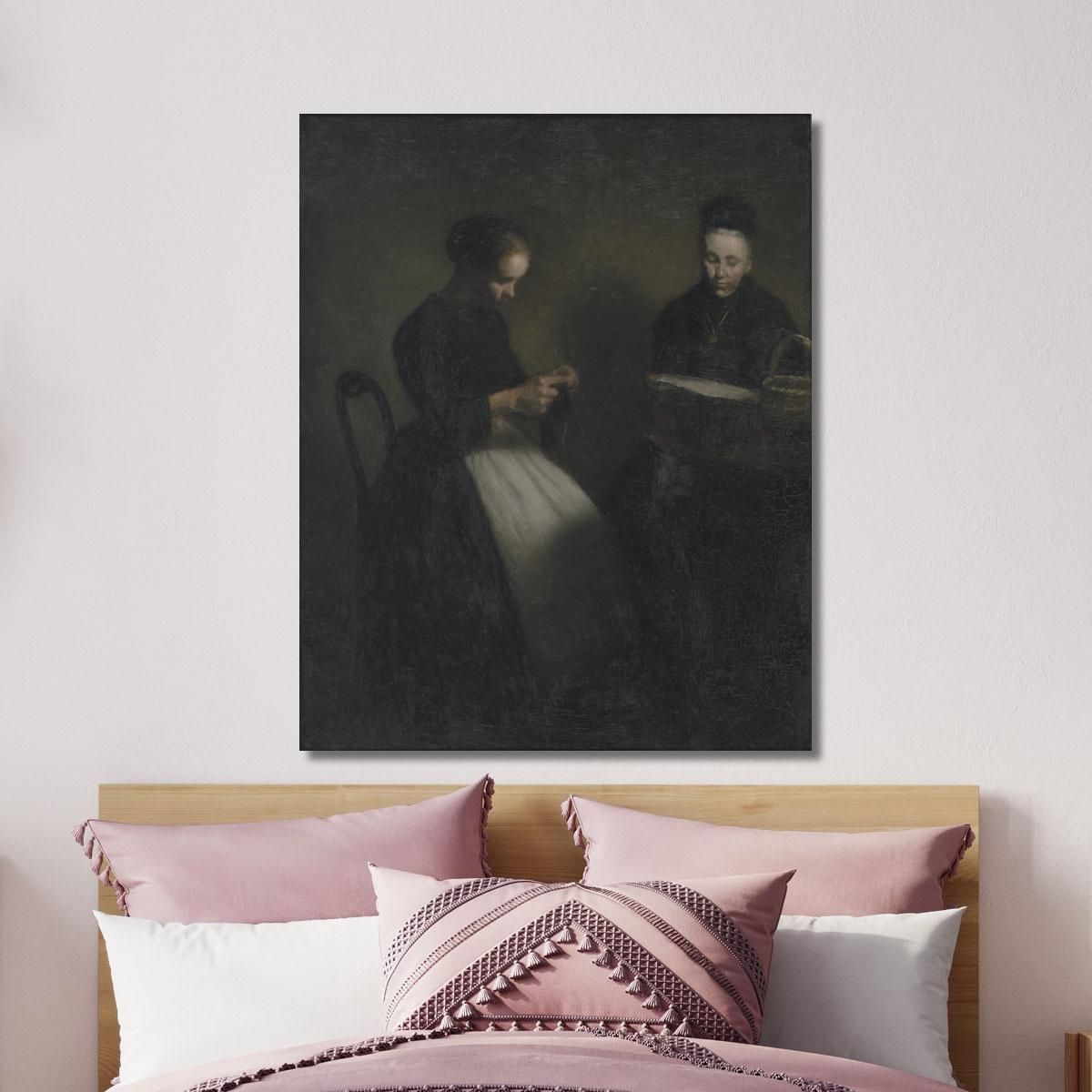 Evening In The Drawing Room. The Artist'S Mother And Wife Vilhelm Hammershøi vhm8 canvas print 