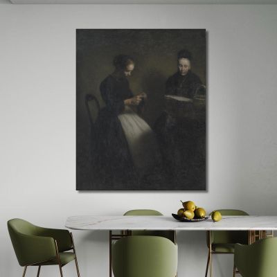 Evening In The Drawing Room. The Artist'S Mother And Wife Vilhelm Hammershøi vhm8 canvas print 