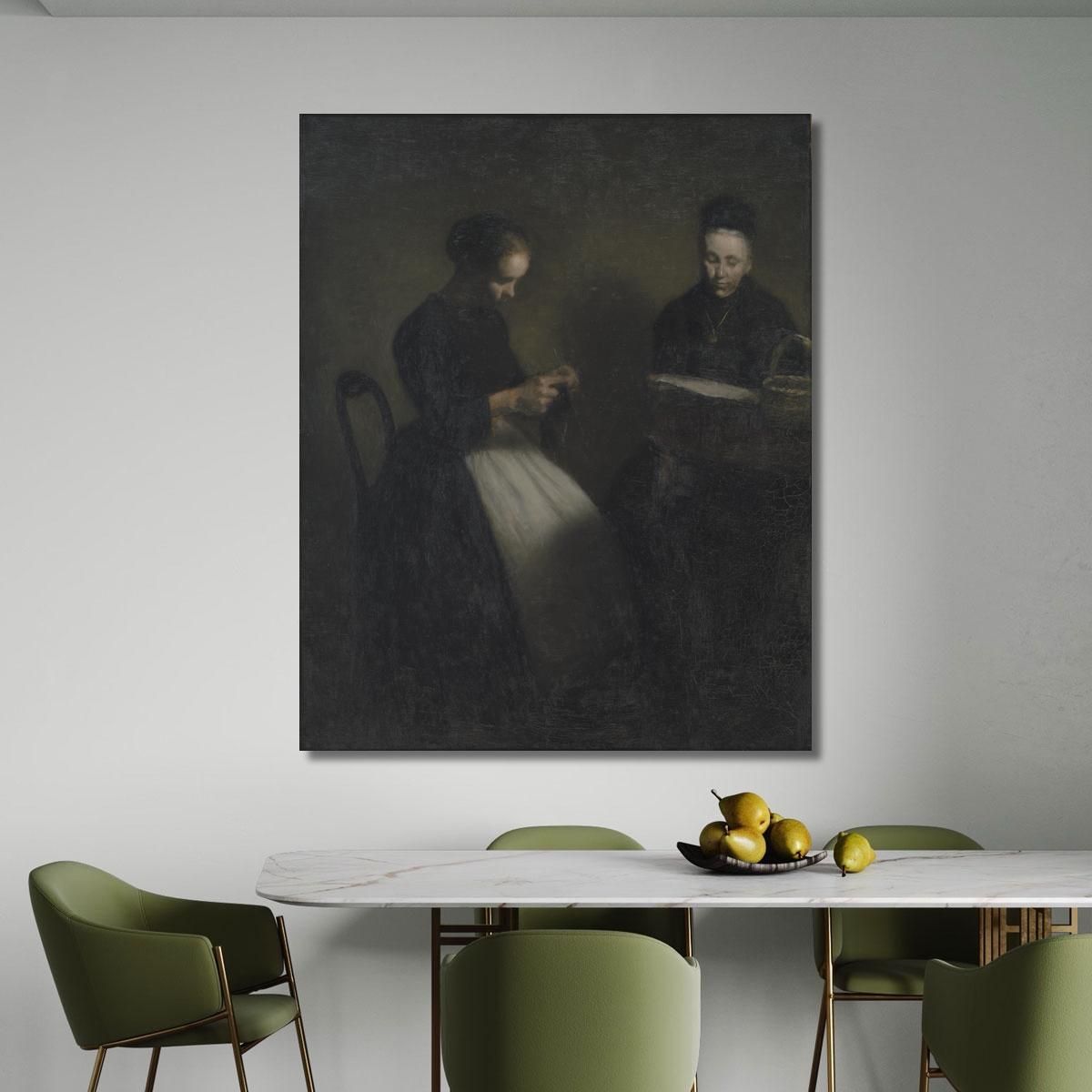 Evening In The Drawing Room. The Artist'S Mother And Wife Vilhelm Hammershøi vhm8 canvas print 