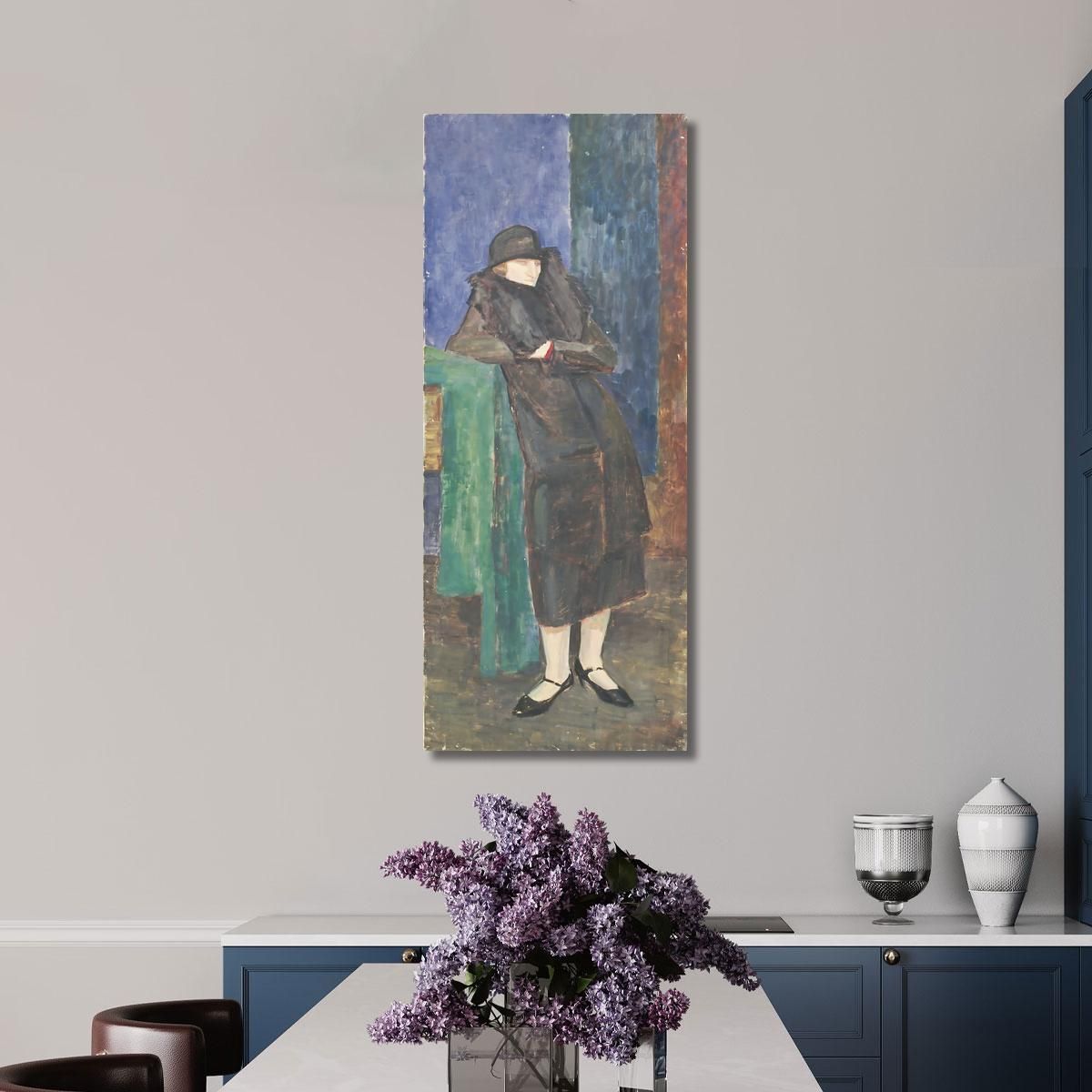 Standing Lady With Fur Collar And Black Hat Walther Gamerith wgm22 canvas print 