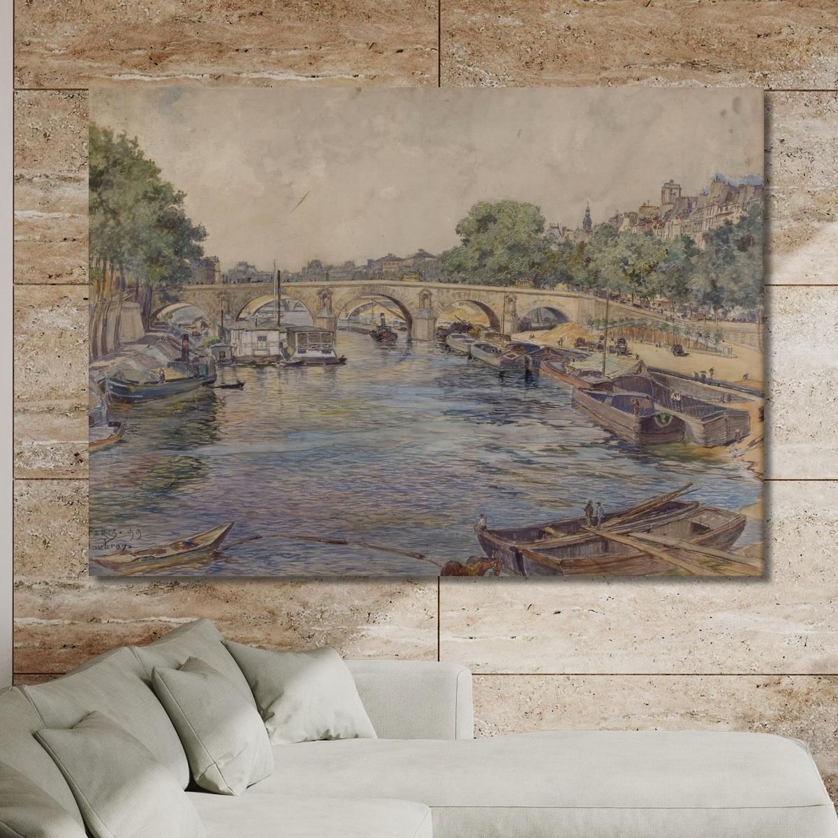 The Seine At Pont Marie In 1899 1St Arrondissement Frédéric Houbron fhb18 canvas print 