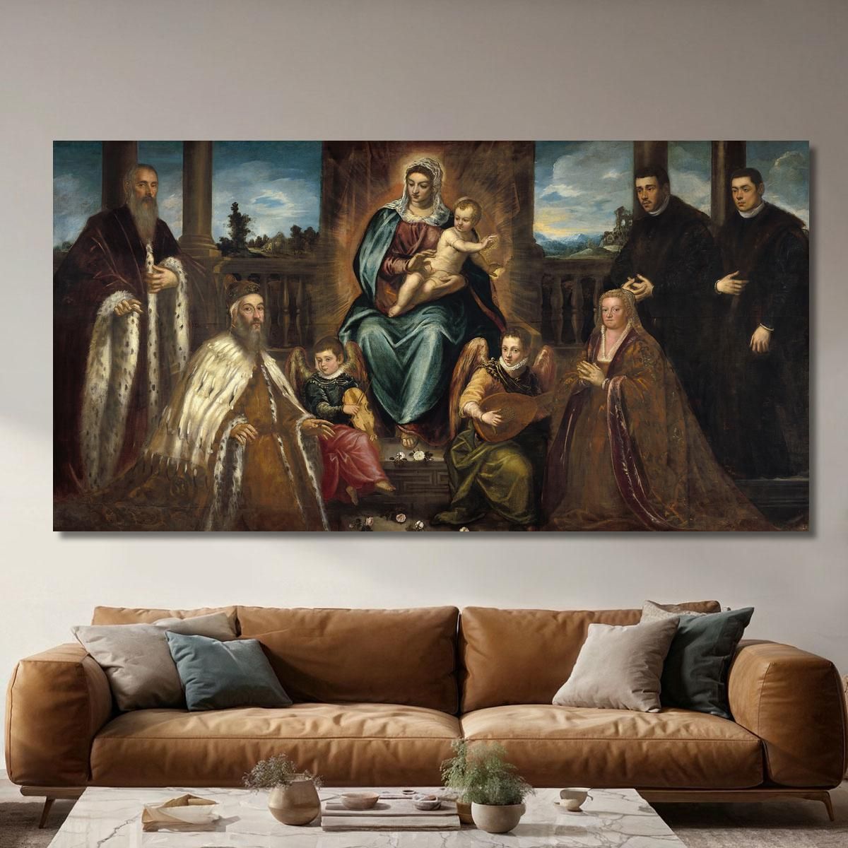 Doge Alvise Mocenigo And Family Before The Madonna And Child Jacopo Tintoretto jtn6 canvas print 