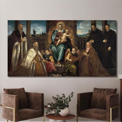 Doge Alvise Mocenigo And Family Before The Madonna And Child Jacopo Tintoretto jtn6 canvas print 