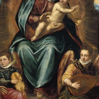 Doge Alvise Mocenigo And Family Before The Madonna And Child Jacopo Tintoretto jtn6 canvas print