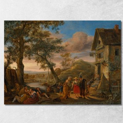 A Fortune Teller And Peasants Before An Inn With A River Landscape Beyond Jan Steen jsn2 canvas print 