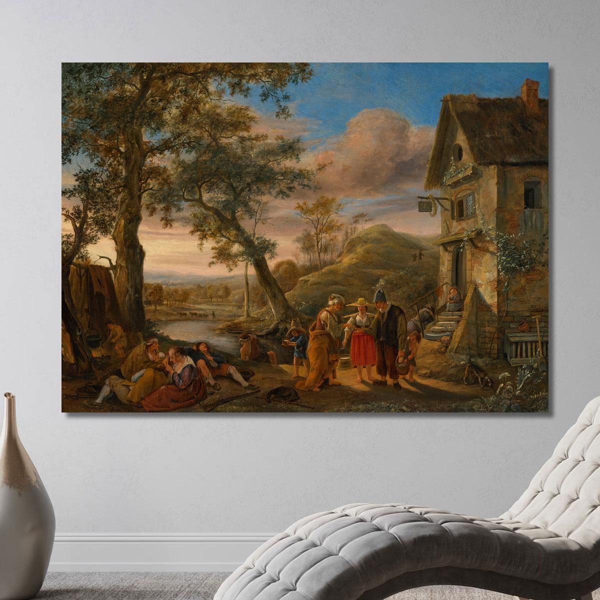 A Fortune Teller And Peasants Before An Inn With A River Landscape Beyond Jan Steen jsn2 canvas print 