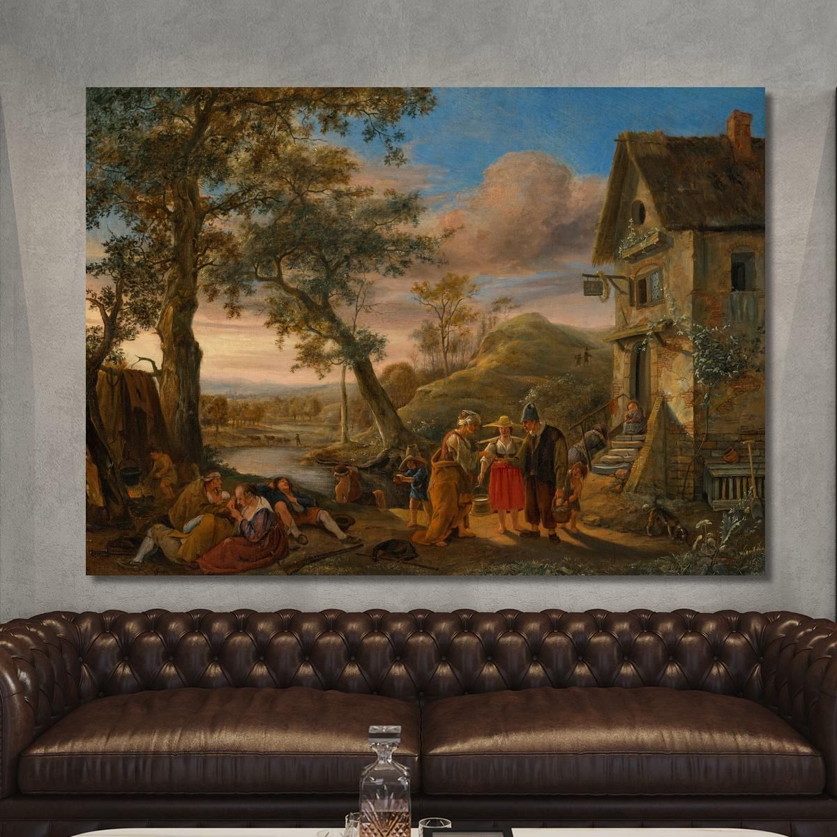 A Fortune Teller And Peasants Before An Inn With A River Landscape Beyond Jan Steen jsn2 canvas print 