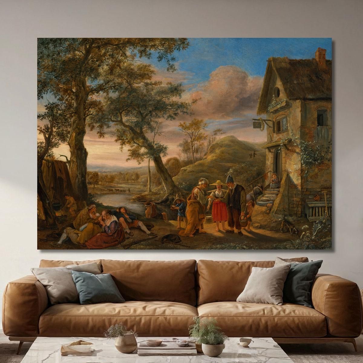A Fortune Teller And Peasants Before An Inn With A River Landscape Beyond Jan Steen jsn2 canvas print 