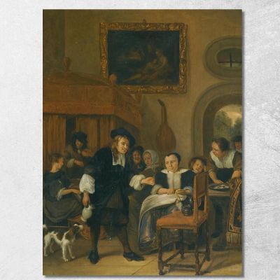 A Gentleman Offering A Lady A Glass Of Wine With A Couple Making Music And Other Townsfolk In An Interior Jan Steen jsn3 canvas