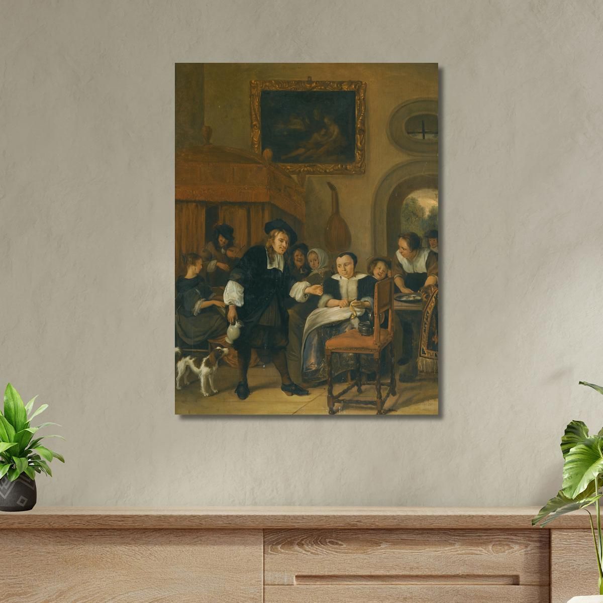 A Gentleman Offering A Lady A Glass Of Wine With A Couple Making Music And Other Townsfolk In An Interior Jan Steen jsn3 canvas