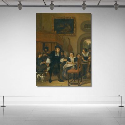 A Gentleman Offering A Lady A Glass Of Wine With A Couple Making Music And Other Townsfolk In An Interior Jan Steen jsn3 canvas