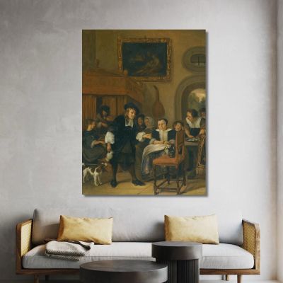 A Gentleman Offering A Lady A Glass Of Wine With A Couple Making Music And Other Townsfolk In An Interior Jan Steen jsn3 canvas