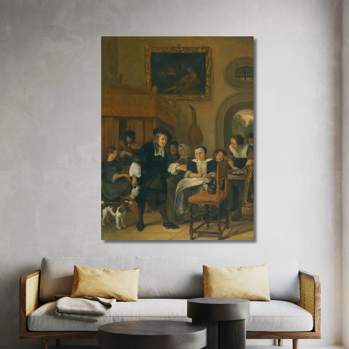 A Gentleman Offering A Lady A Glass Of Wine With A Couple Making Music And Other Townsfolk In An Interior Jan Steen jsn3 canvas