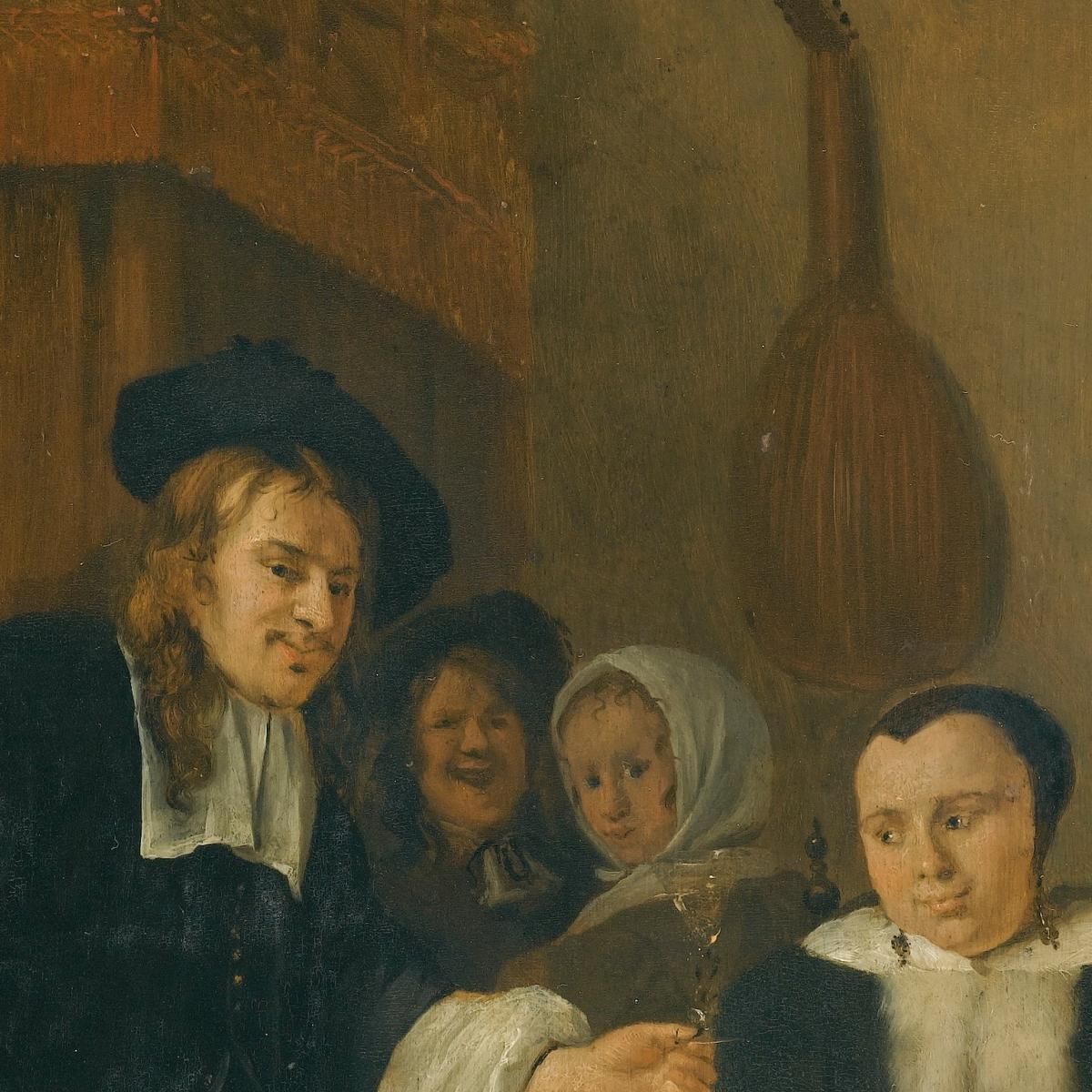 A Gentleman Offering A Lady A Glass Of Wine With A Couple Making Music And Other Townsfolk In An Interior Jan Steen jsn3 canvas