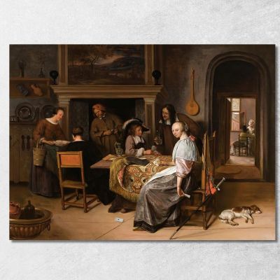 An Elegant Company In An Interior With Figures Playing Cards At A Table Jan Steen jsn15 canvas print 