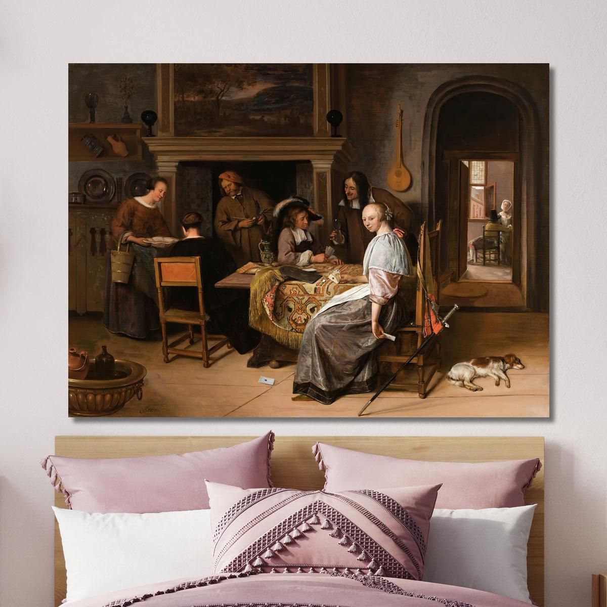 An Elegant Company In An Interior With Figures Playing Cards At A Table Jan Steen jsn15 canvas print 