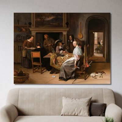An Elegant Company In An Interior With Figures Playing Cards At A Table Jan Steen jsn15 canvas print 