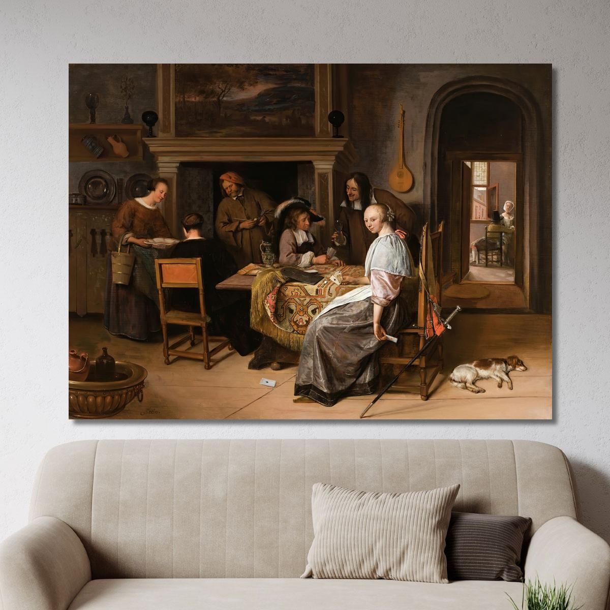 An Elegant Company In An Interior With Figures Playing Cards At A Table Jan Steen jsn15 canvas print 