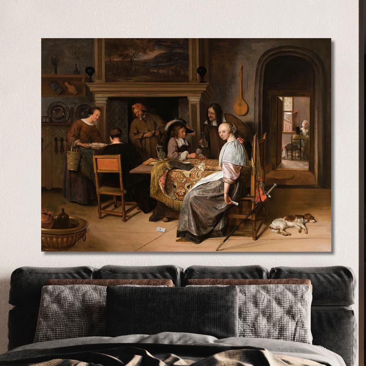 An Elegant Company In An Interior With Figures Playing Cards At A Table Jan Steen jsn15 canvas print 
